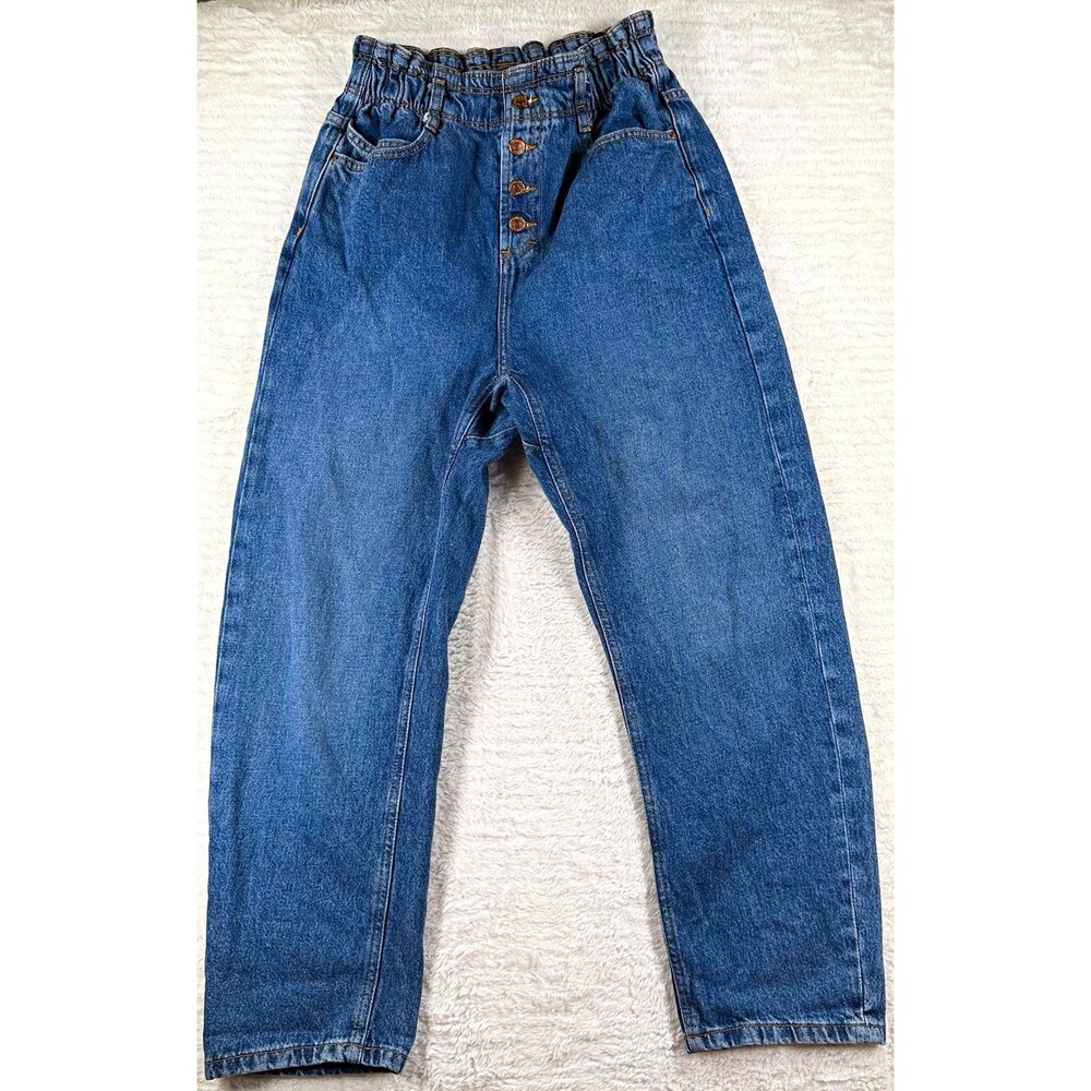 Zara Baggy High Waisted Elastic Waistband Paperbag Jeans Womens Sz 8